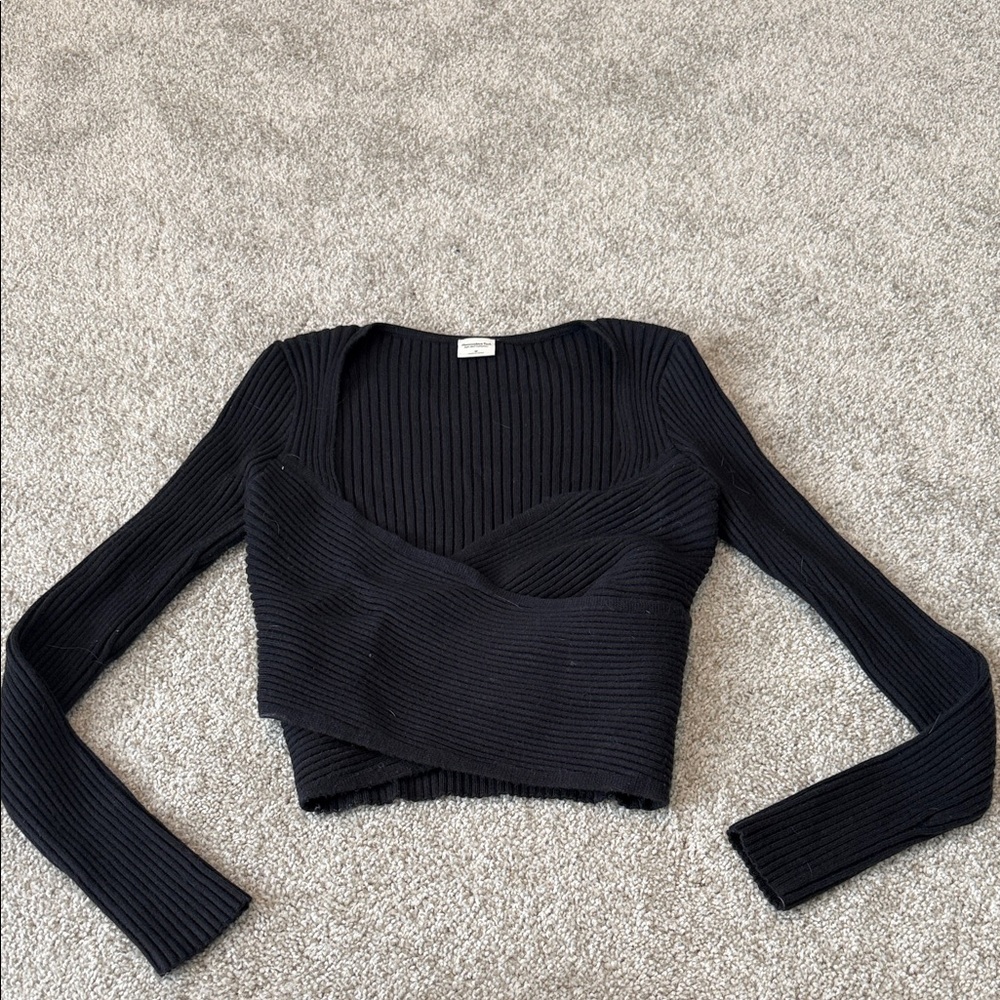 Abercrombie & Fitch Black Ribbed Wrap Sweater